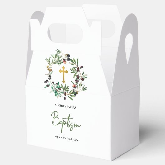 Grieks-orthodoxe Christening Baptisme Olijfgroen Bedankdoosjes (Geopend)