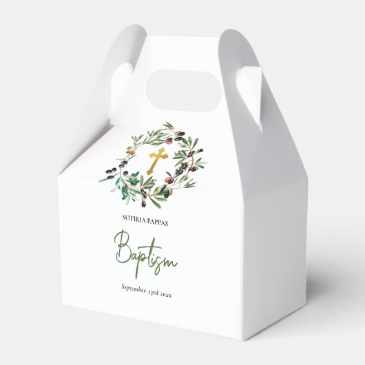 Grieks-orthodoxe Christening Baptisme Olijfgroen Bedankdoosjes (Voorkant Zijde)