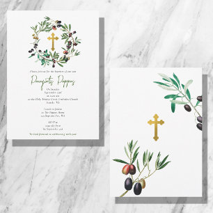 Grieks-orthodoxe Christening Baptisme Olijfgroen Kaart