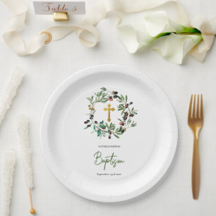 Grieks-orthodoxe Christening Baptisme Olijfgroen Papieren Bordje