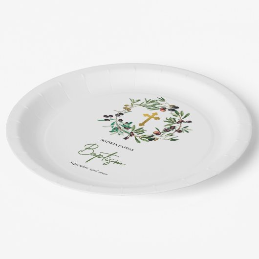 Grieks-orthodoxe Christening Baptisme Olijfgroen Papieren Bordje (Gekanteld)