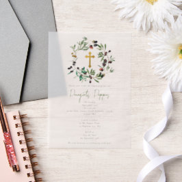 Grieks-orthodoxe Christening Baptisme Olijfgroen Vellum Uitnodigingen