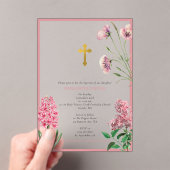 Grieks-orthodoxe Christening Baptisme Roze Floral Acryl Uitnodigingen (Insitu (Draagbaar))