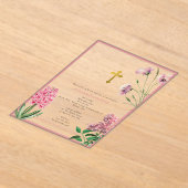 Grieks-orthodoxe Christening Baptisme Roze Floral Acryl Uitnodigingen (Laagn)