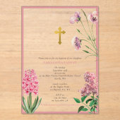 Grieks-orthodoxe Christening Baptisme Roze Floral Acryl Uitnodigingen (Voorkant)