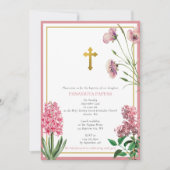 Grieks-orthodoxe Christening Baptisme Roze Floral Kaart (Voorkant)