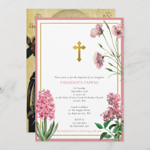 Grieks-orthodoxe Christening Baptisme Roze Floral Kaart