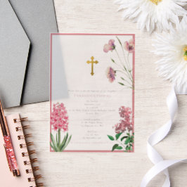 Grieks-orthodoxe Christening Baptisme Roze Floral Vellum Uitnodigingen