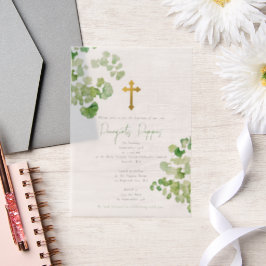 Grieks-orthodoxe doop groen vellum uitnodigingen