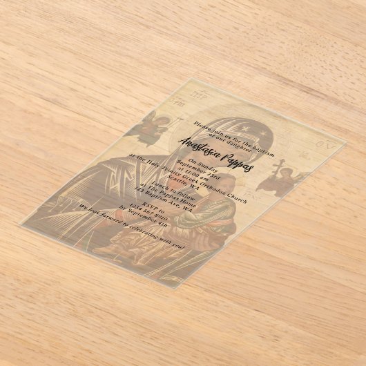 Grieks-orthodoxe doop Ondoorzichtig icoon Acryl Uitnodigingen (Laagn)