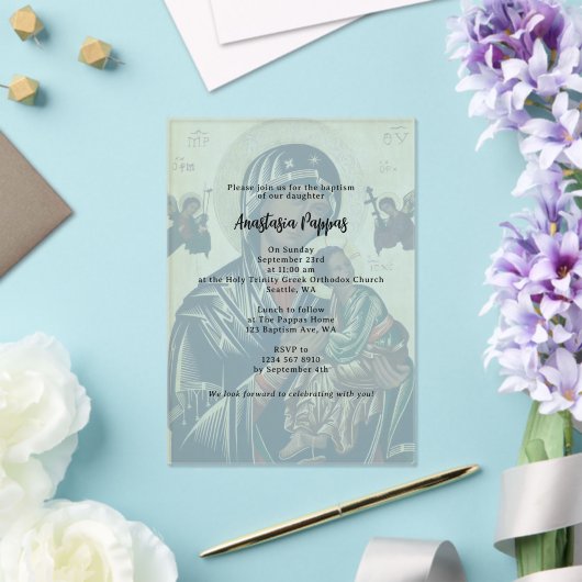 Grieks-orthodoxe doop Ondoorzichtig icoon Acryl Uitnodigingen (Insitu (Huwelijk))