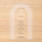 Grieks-orthodoxe doop Roze Griekse sleutel Acryl Uitnodigingen (Voorkant)