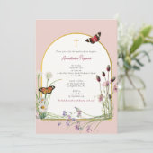 Grieks-orthodoxe doop roze wilde bloem kaart (Staand voorkant)