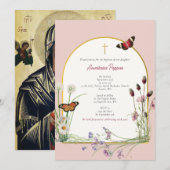 Grieks-orthodoxe doop roze wilde bloem kaart (Voorkant / Achterkant)