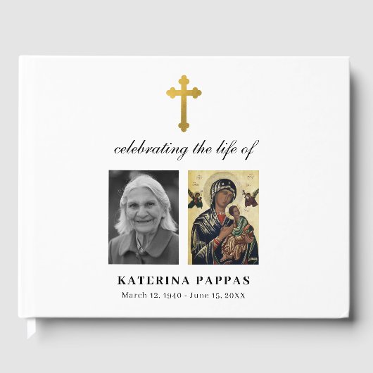Grieks-orthodoxe foto begrafeniskruis gastenboek (Voorkant)