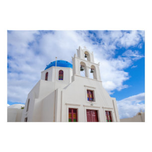 Grieks-orthodoxe witte en blauwe kerk foto afdruk
