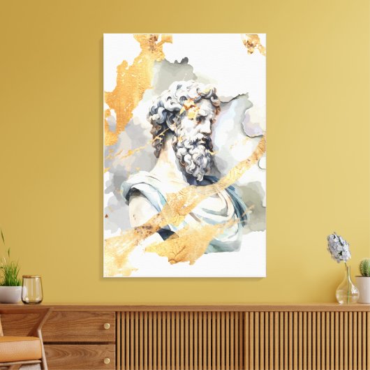 Grieks oud marmeren beeld van een man met baard canvas afdruk (Insitu (Woonkamer))