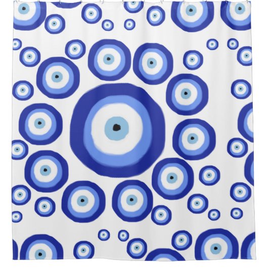 Grieks Oye Good Luck Symbol Patroon Douchegordijn (Voorkant)