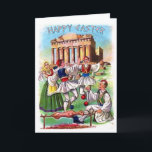 Grieks Pasen / Pascha Kaart in het Engels<br><div class="desc">Schilderachtige Griekse Pasen / Pascha Scene met Grieken dansen en het lam roosteren (yum!) Aan de binnenkant is er de Orthodoxe Paschal troparion in het Engels: "Christus is uit de dood,  vertrappen dood door de dood,  en op die in de graven,  het geven van leven!"</div>