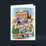Grieks Pasen / Pascha Kaart in het Engels<br><div class="desc">Schilderachtige Griekse Pasen / Pascha Scene met Grieken dansen en het lam roosteren (yum!) Aan de binnenkant is er de Orthodoxe Paschal troparion in het Engels: "Christus is uit de dood,  vertrappen dood door de dood,  en op die in de graven,  het geven van leven!"</div>