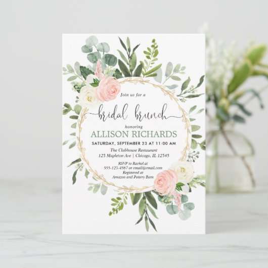 Grieks roze goudbruine eucalyptusbrunch kaart (Staand voorkant)