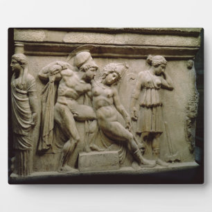 Grieks Sarcophagus met een scène die de slag toont Fotoplaat