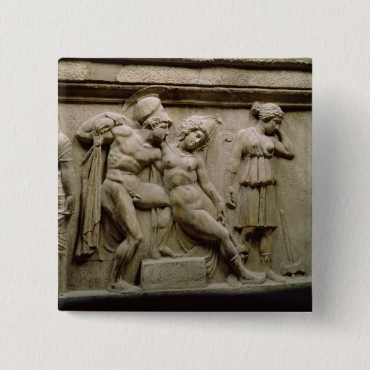 Grieks Sarcophagus met een scène die de slag toont Vierkante Button 5,1 Cm (Voorkant)