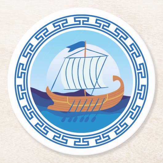 Grieks Schip Ronde Kartonnen Onderzetter (Voorkant)