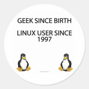 Grieks sinds de geboorte. Linux gebruiker sinds 19 Ronde Sticker