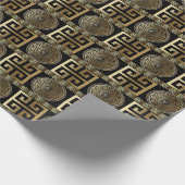 Grieks Sleutel Goud op Zwart Geometrisch Cadeaupapier (Hoek)