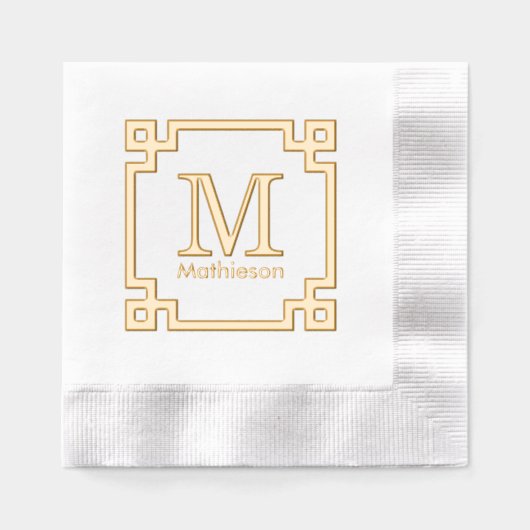 Grieks Sleutel Ingelijste Initiaal Naam Monogram Folie Servetten (Voorkant)