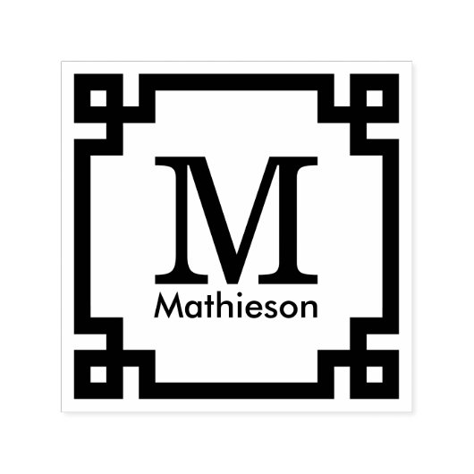 Grieks Sleutel Ingelijste Initiaal Naam Monogram Zelfinktende Stempel (Design)