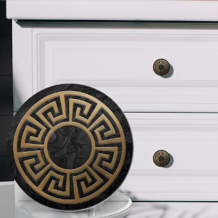 Grieks sleutel Ornament - zwart en goud Keramische Knop