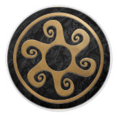 Grieks sleutel Ornament - zwart en goud Keramische Knop (Voorkant)