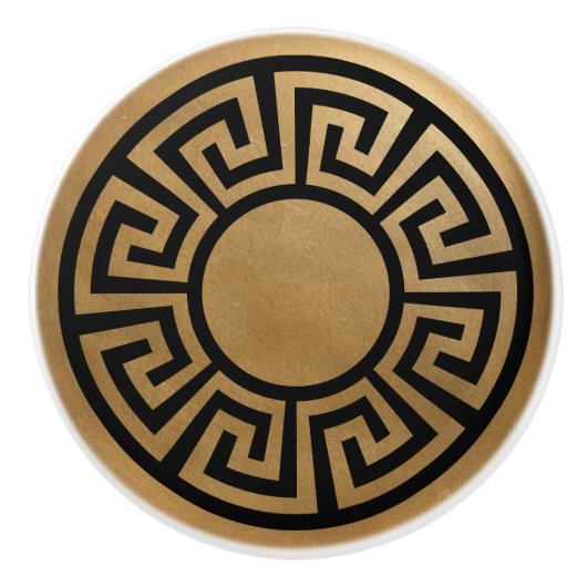 Grieks sleutel Ornament - zwart en goud Keramische Knop (Voorkant)