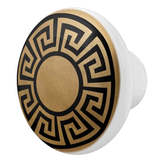Grieks sleutel Ornament - zwart en goud Keramische Knop (Rechts)