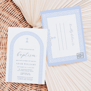 Grieks Sleutel Wit Blauw Doop Uitnodiging Briefkaa