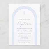 Grieks Sleutel Wit Blauw Doop Uitnodiging Briefkaa (Voorkant)