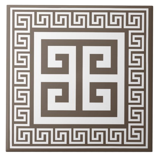 Grieks Sleutel Wit en Bruin Patroon Keramische Teg Tegeltje (Voorkant)