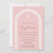 Grieks Sleutelboog Stoffig Roos Doop Kaart (Voorkant)