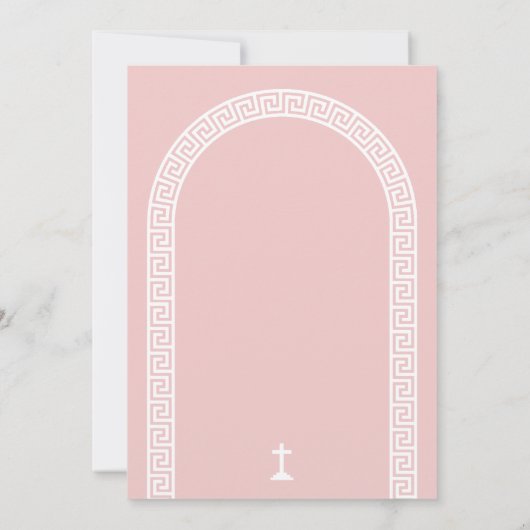 Grieks Sleutelboog Stoffig Roos Doop Kaart (Achterkant)