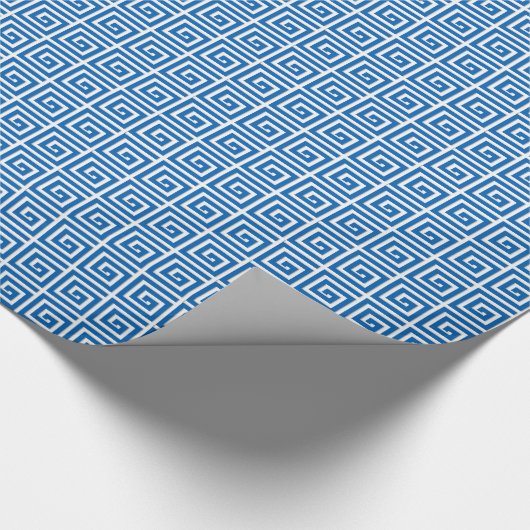 Grieks sleutelontwerp - blauw en wit uiterlijk cadeaupapier (Hoek)