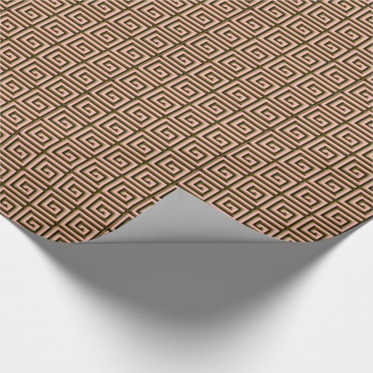 Grieks sleutelontwerp - chocoladebruin op koraal cadeaupapier (Hoek)