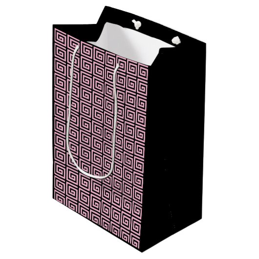 Grieks sleutelontwerp - roze en zwart medium cadeauzakje (Voorkant Gekanteld)