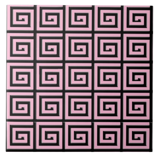 Grieks sleutelontwerp - roze en zwart tegeltje (Voorkant)