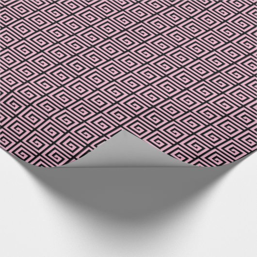 Grieks sleutelontwerp - roze en zwart uiterlijk cadeaupapier (Hoek)