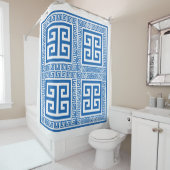 Grieks sleutelpatroon blauw en wit douchegordijn (In situ)