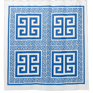 Grieks sleutelpatroon blauw en wit douchegordijn