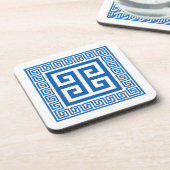 Grieks sleutelpatroon blauw en wit ontwerp Onderze Bier Onderzetter (Linkerzijde)