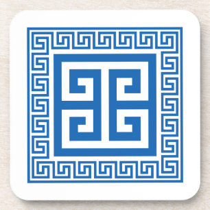 Grieks sleutelpatroon blauw en wit ontwerp Onderze Bier Onderzetter